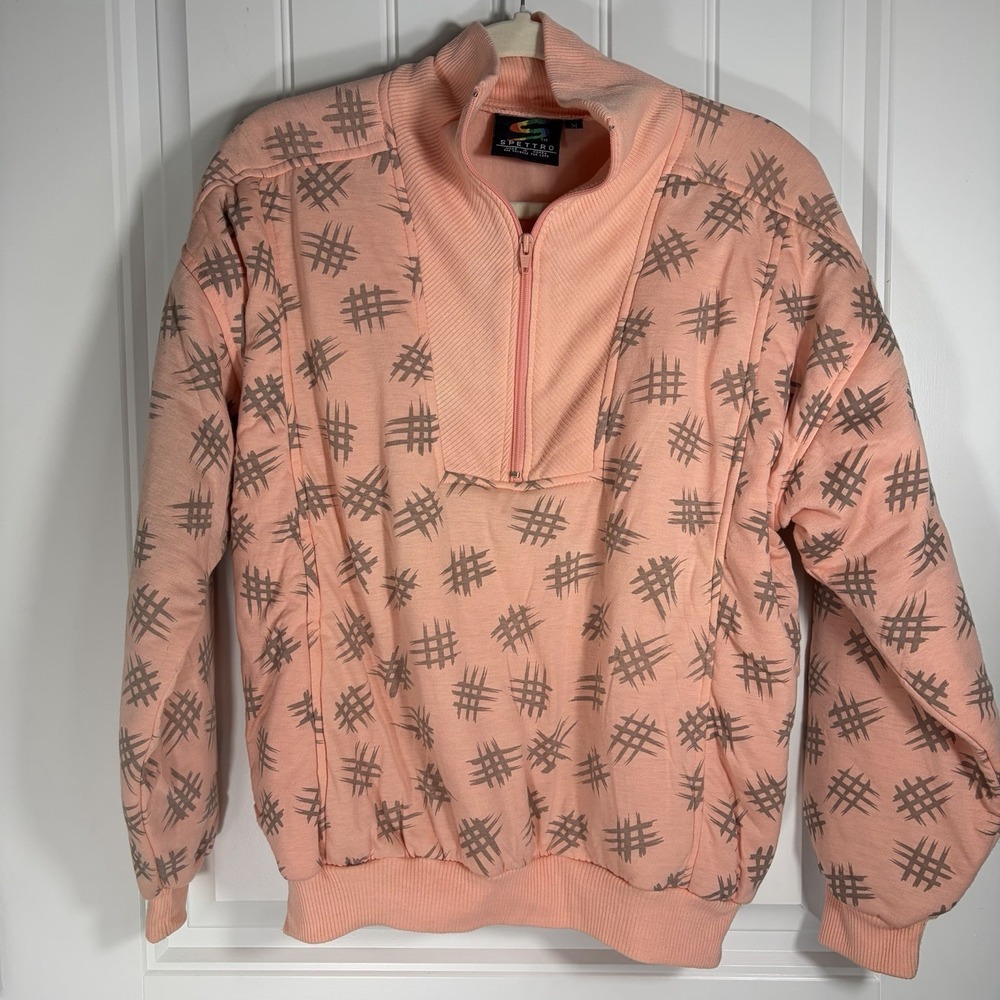 Vintage Spettro Quarter Zip Sweatshirt Pink Abstract Print Pullover